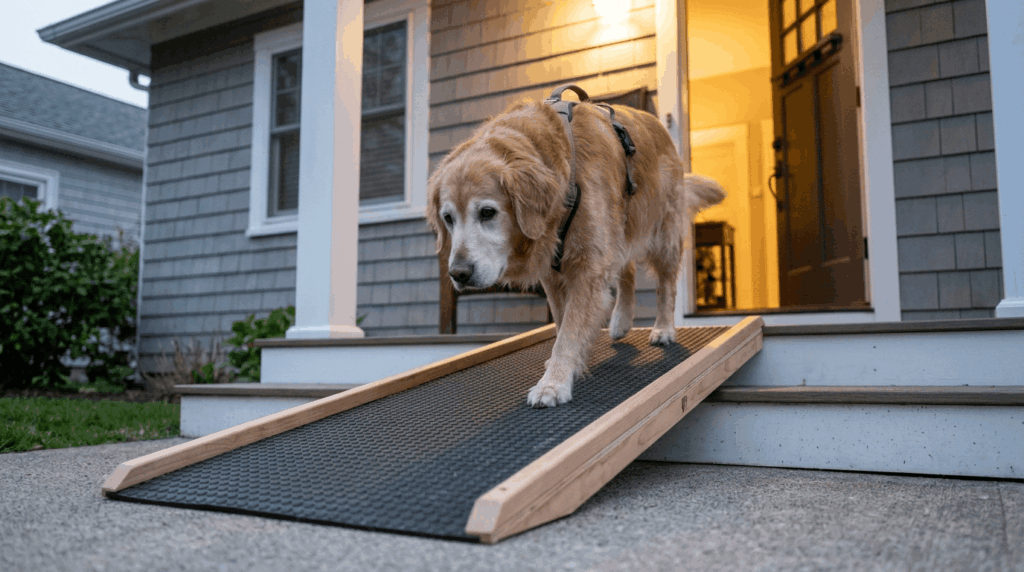Home adaptations and accessibility features for dogs with limited mobility.