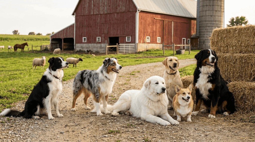 Working dog breeds suited for farm life and livestock management