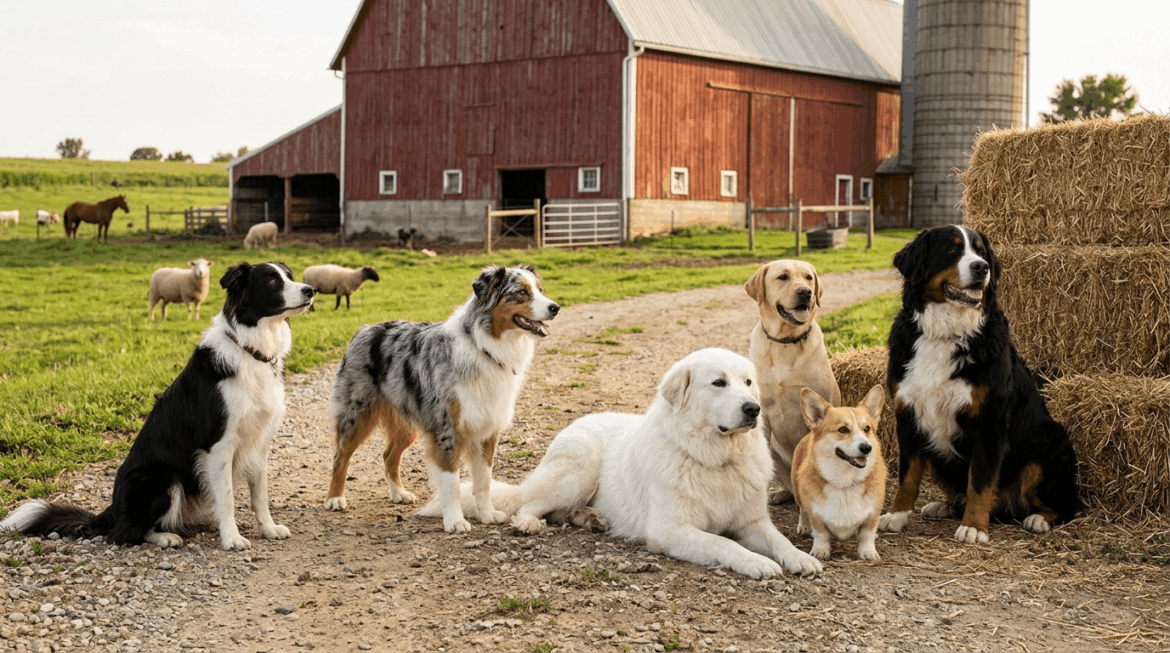 Working dog breeds suited for farm life and livestock management