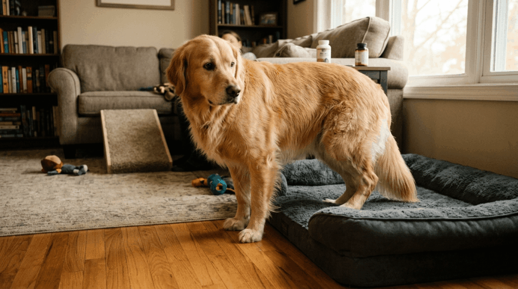 Dog experiencing joint pain and arthritis mobility issues
