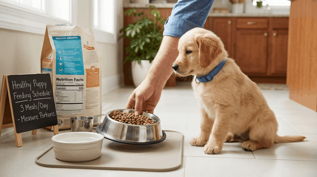 Feeding puppy nutritious food for optimal healthy growth